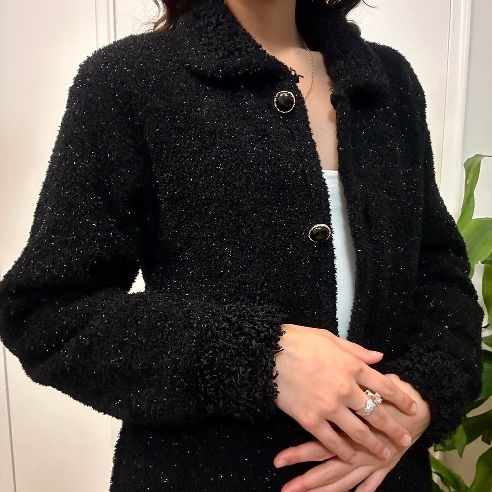 Allison H Collection Vintage Button Up  Blazer Sparkly Black Size Small